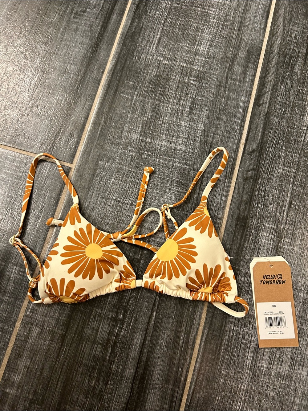 Billabong Cream and Mustard Floral Triangle Bikini Top - Picture 1 of 4